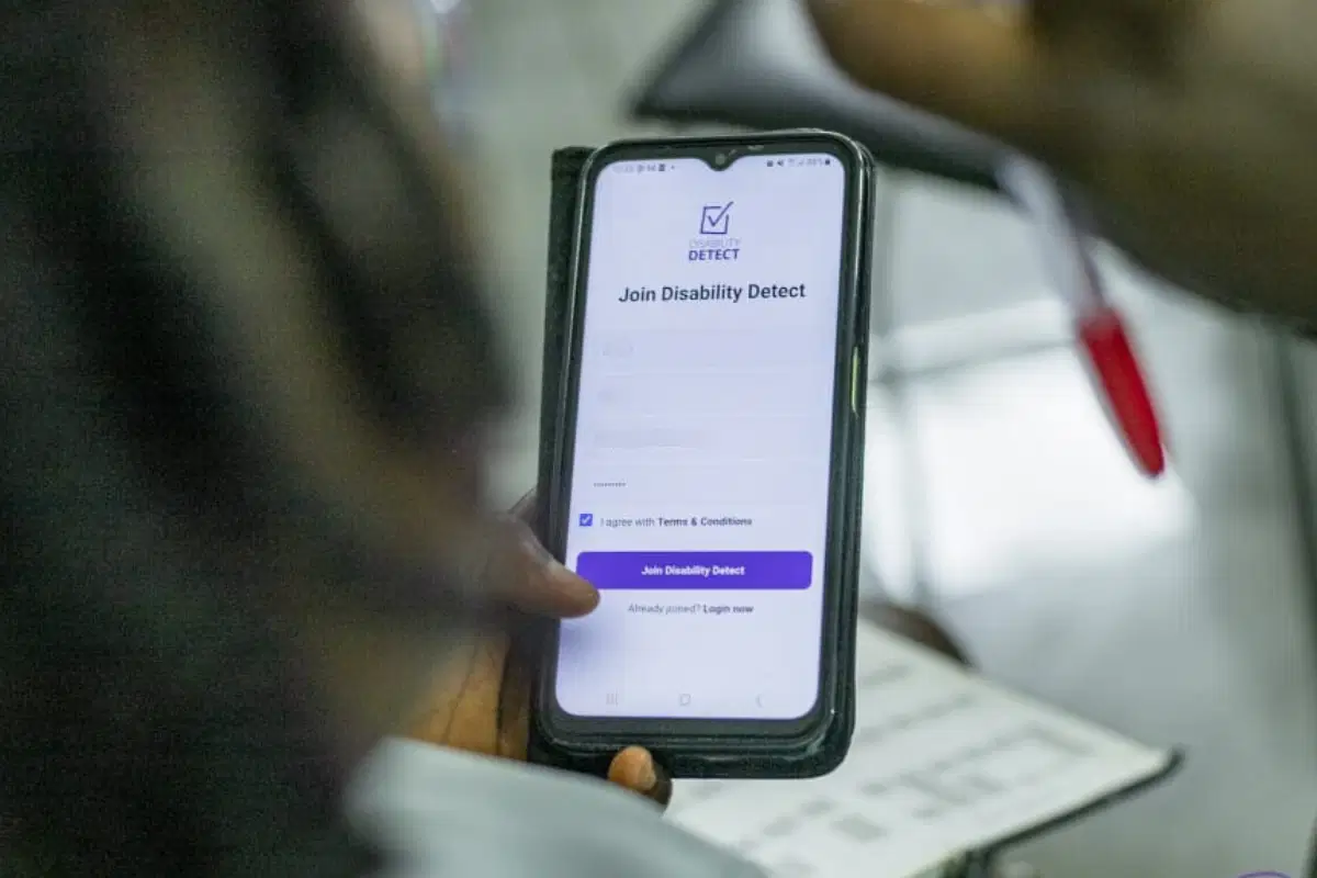 A phone showing the disability detect app